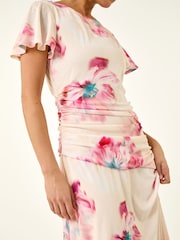 Roman White Petite Floral Ruched Side Dress - Image 5 of 5