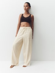 Cream Stripe Loungewear Trousers with linen - Image 2 of 9