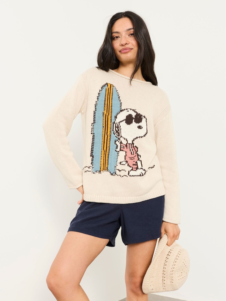 FatFace Ivory Snoopy Knitted Jumper - Image 1 of 5 FatFace Ivory Snoopy Knitted Jumper - Image 1 of 5