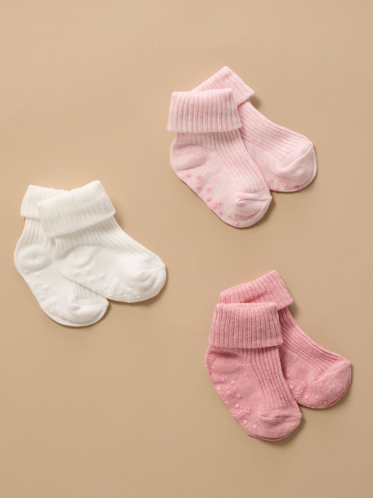 Purebaby Pink Rib Socks 3 Pack - Image 2 of 2 Purebaby Pink Rib Socks 3 Pack - Image 2 of 2