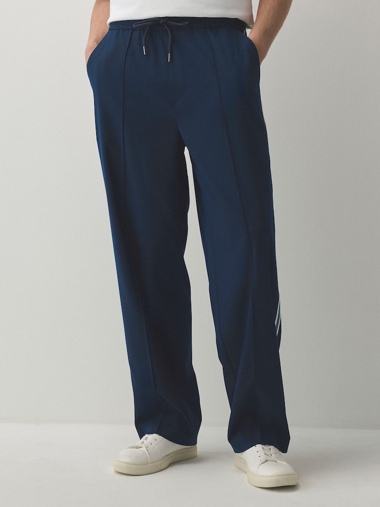 Navy Wide Leg Fit Side Stripe Smart Joggers - Image 1 of 9 Navy Wide Leg Fit Side Stripe Smart Joggers - Image 1 of 9