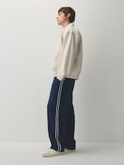 Navy Wide Leg Fit Side Stripe Smart Joggers - Image 3 of 9