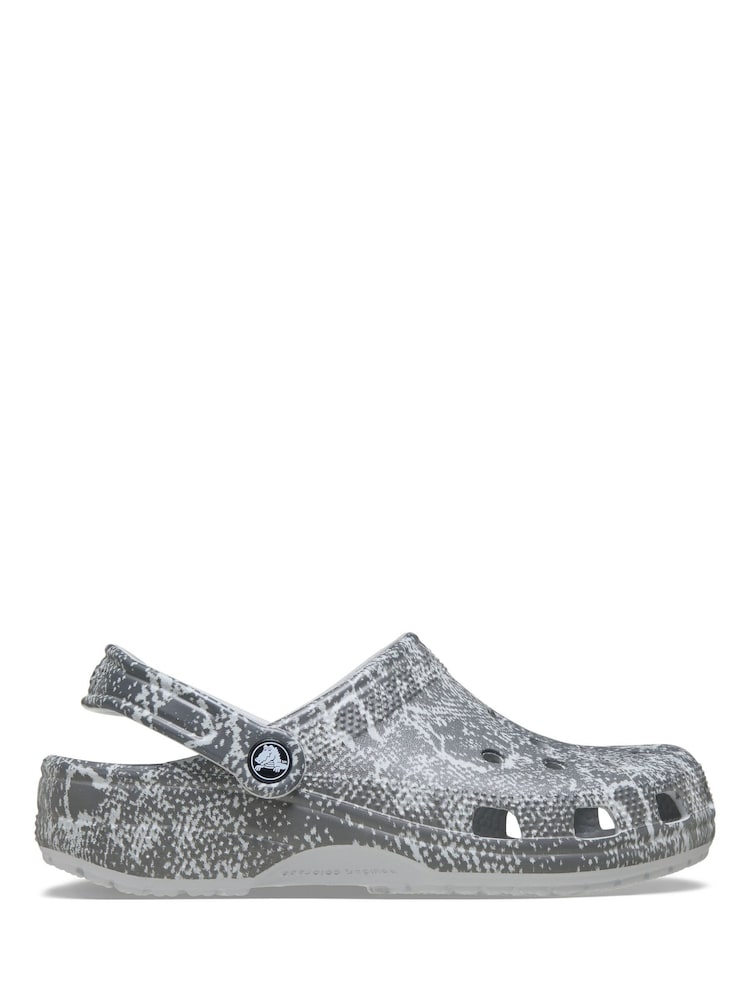 Crocs Grey Classic Snake Print Clogs - Image 1 of 6