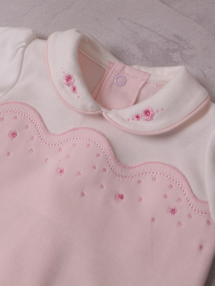 Emile Et Rose Leah All In One Pink Lower with Embroidered Scalloped Yoke - Image 4 of 4 Emile Et Rose Leah All In One Pink Lower with Embroidered Scalloped Yoke - Image 4 of 4