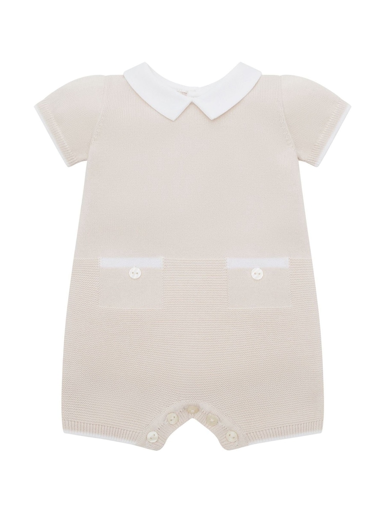 Emile Et Rose Natural Logan Knitted Romper with Mock Pockets & Collar - Image 2 of 4 Emile Et Rose Natural Logan Knitted Romper with Mock Pockets & Collar - Image 2 of 4