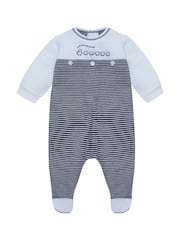 Emile Et Rose ブルー Lincoln 上半分ホワイト 下半分ストライプ トレイン刺繍 オールインワン - 画像 2 / 4