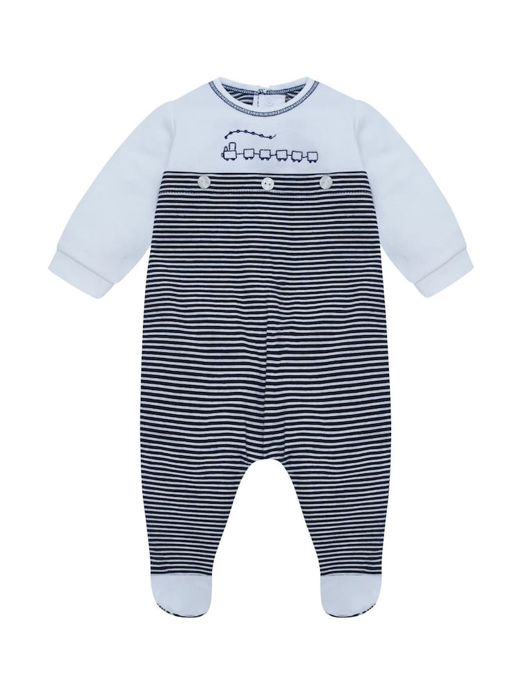 Emile Et Rose ブルー Lincoln 上半分ホワイト 下半分ストライプ トレイン刺繍 オールインワン - 画像 2 / 4 Emile Et Rose ブルー Lincoln 上半分ホワイト 下半分ストライプ トレイン刺繍 オールインワン - 画像 2 / 4