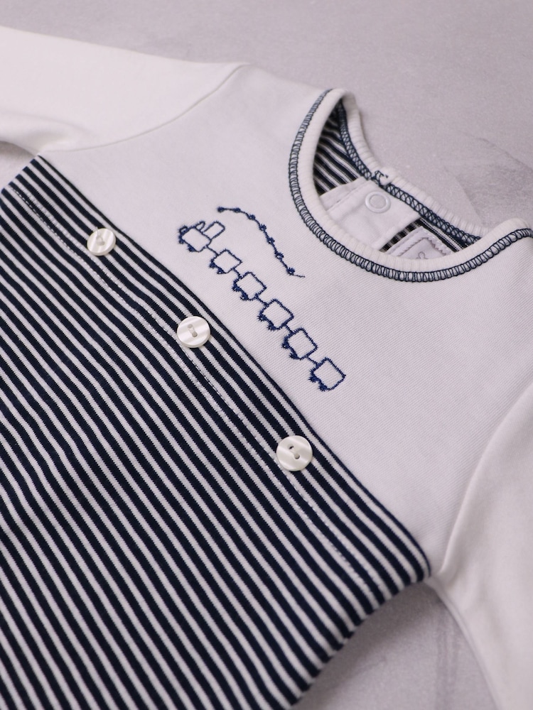 Emile Et Rose ブルー Lincoln 上半分ホワイト 下半分ストライプ トレイン刺繍 オールインワン - 画像 4 / 4 Emile Et Rose ブルー Lincoln 上半分ホワイト 下半分ストライプ トレイン刺繍 オールインワン - 画像 4 / 4