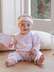 Emile Et Rose Pink Lily All-In-One with Embroidered Hearts Lace Trim & Hairband - Image 1 of 6