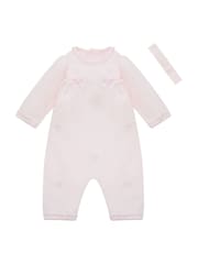 Emile Et Rose Pink Lily All-In-One with Embroidered Hearts Lace Trim & Hairband - Image 2 of 6