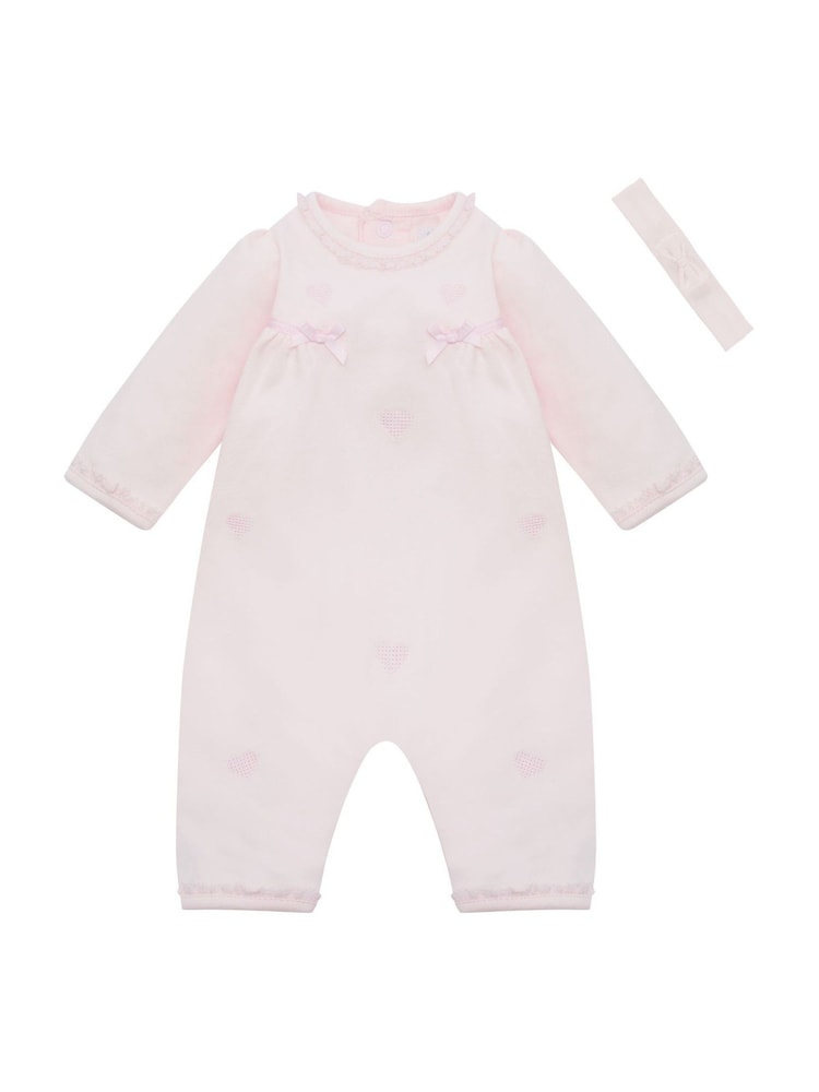 Emile Et Rose Pink Lily All-In-One with Embroidered Hearts Lace Trim & Hairband - Image 2 of 6