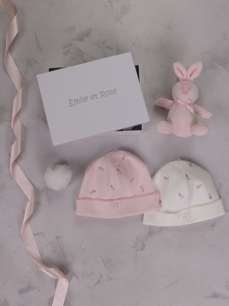 Rosa - Emile Et Rose Linden gave Sett med to hatter og brodert teddybjørn og leketøy - Bilde 1 av 3