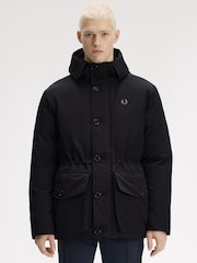 Fred Perry Black Padded Patch Pocket Parka Jacket - Image 1 of 5