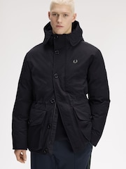Fred Perry Black Padded Patch Pocket Parka Jacket - Image 3 of 5