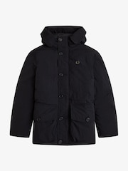 Fred Perry Black Padded Patch Pocket Parka Jacket - Image 4 of 5