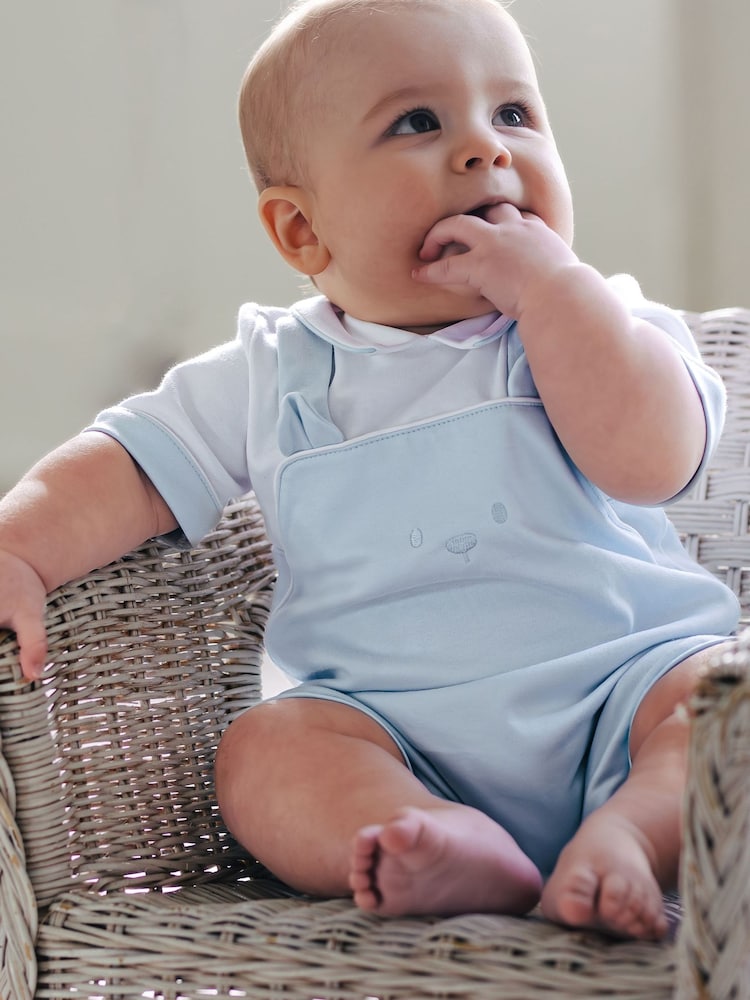 Emile Et Rose Lucas - 2 In1 Blue Bib Short With Embroidered Bear Features & 3D Ears - Image 1 of 4