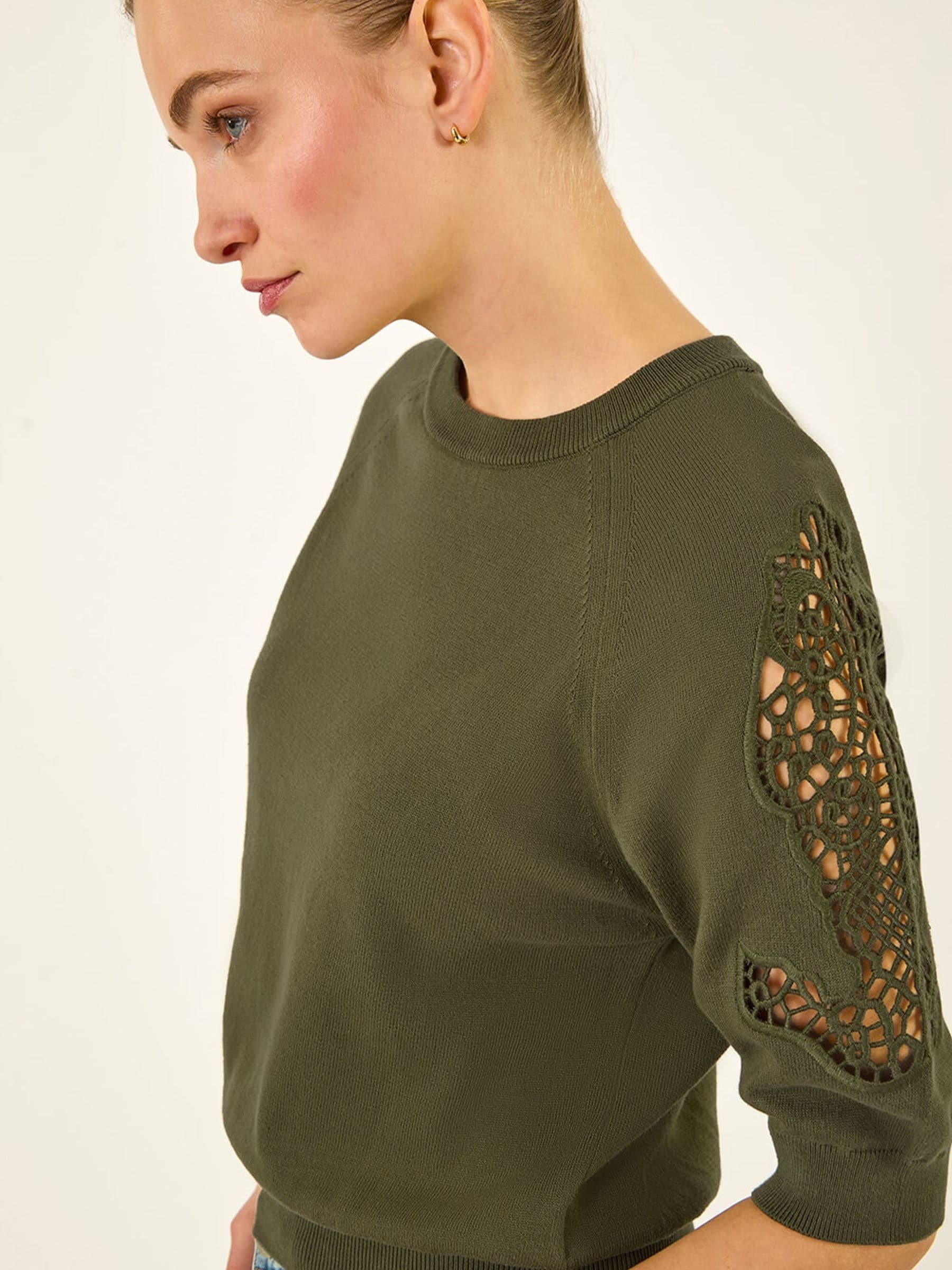 Buy Roman Green Crochet Sleeve Knit Top from the Next UK online shop