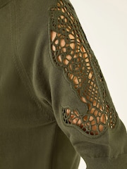 Roman Green Crochet Sleeve Knit Top - Image 6 of 6