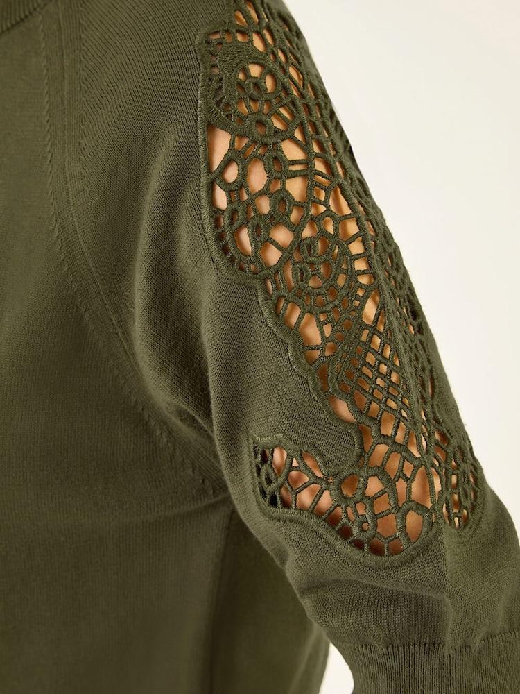 Roman Green Crochet Sleeve Knit Top - Image 6 of 6