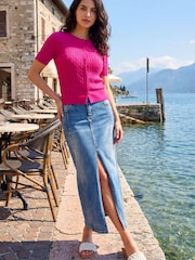 Roman Pink Cable Knit Buttoned Top - Image 1 of 5