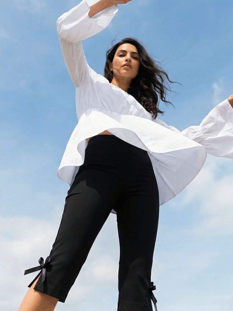 Roman Black Bow Bengaline Capri Trousers - Image 1 of 5