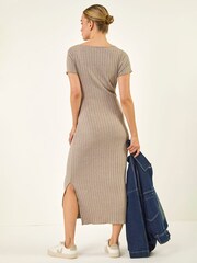 Roman Grey V-Neck Knit Midi Dress - Image 3 of 5