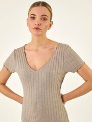 Roman Grey V-Neck Knit Midi Dress - Image 4 of 5