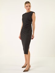 Roman Black Stretch Fitted Midi Dress - Image 1 of 5