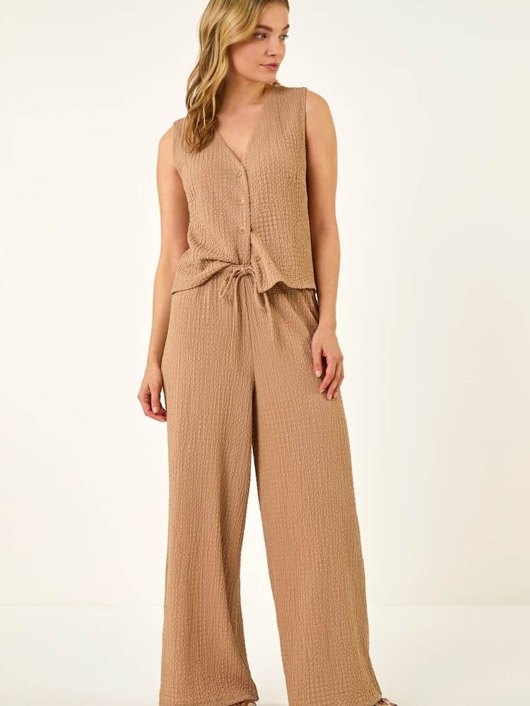 Roman Brown Crinkle Wide Leg Stretch Trousers - Image 2 of 5