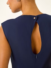 Roman Navy Blue High Neck Pleated Midi Dress - Image 5 of 5