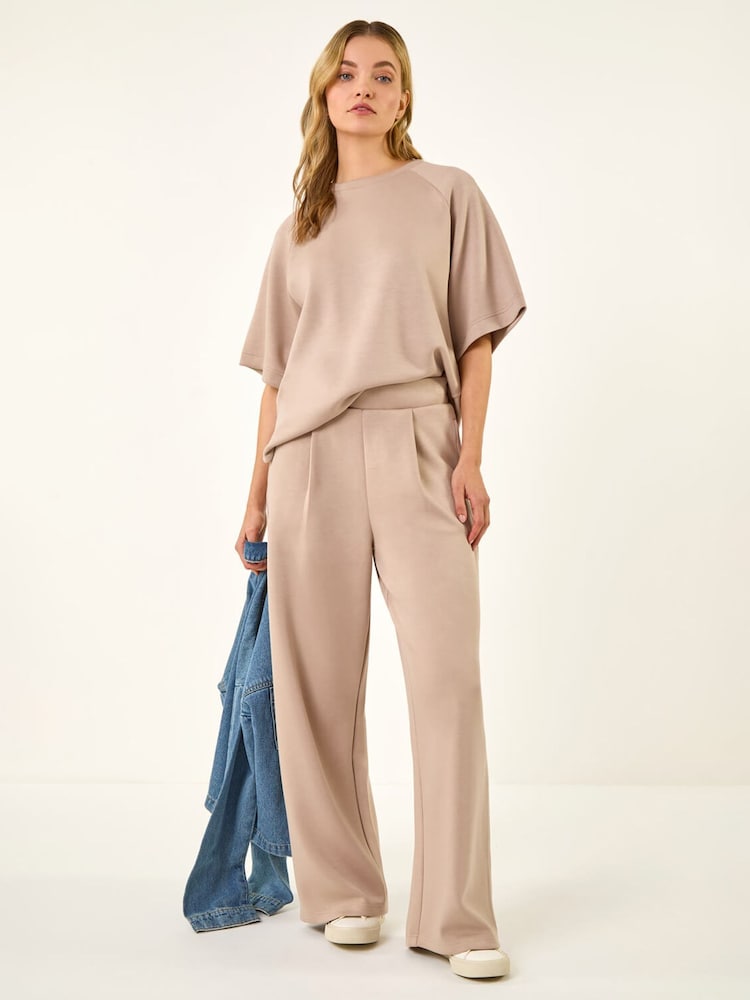 Roman Brown Soft Wide Leg Stretch Trousers - Image 1 of 5