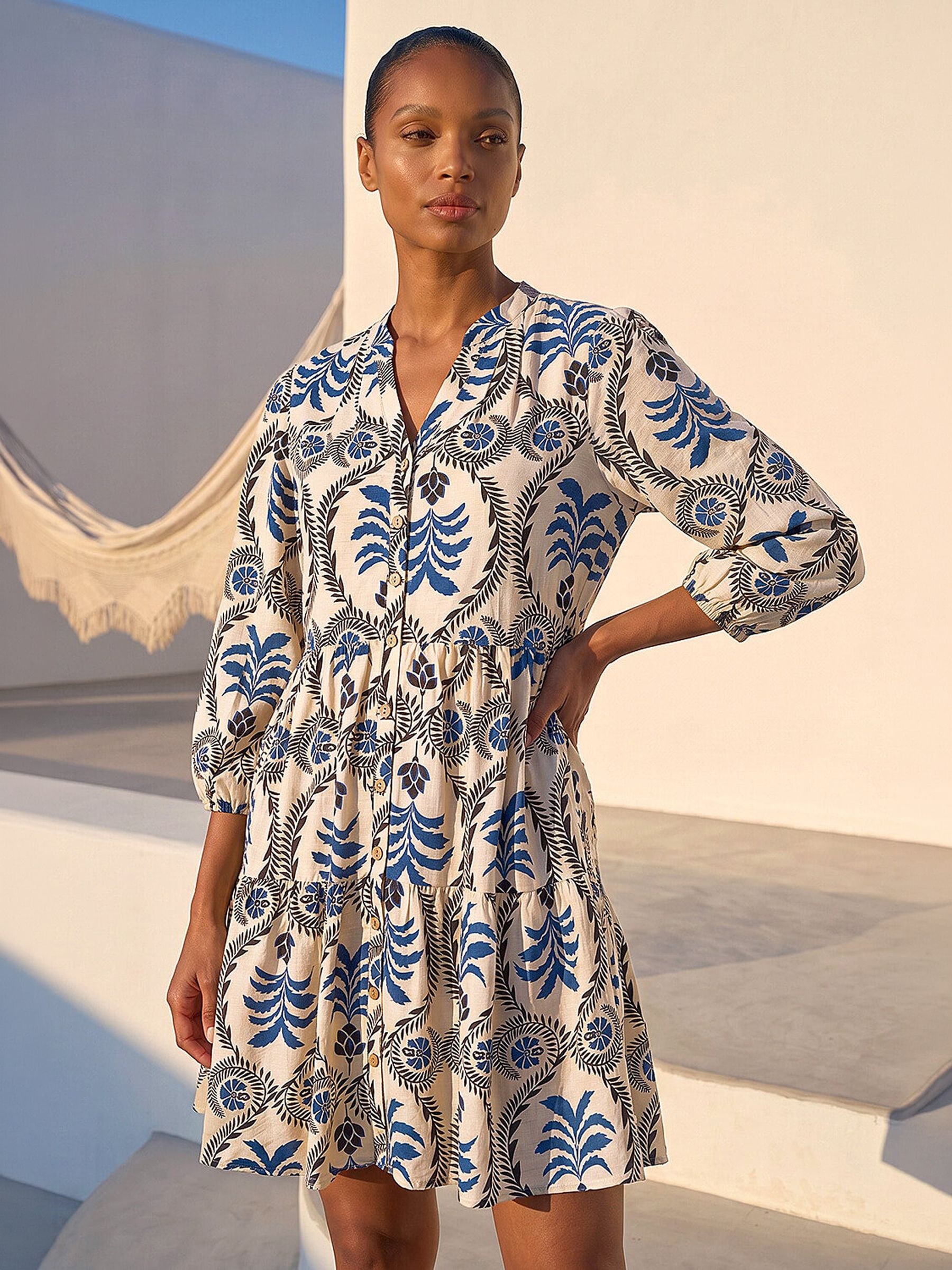 Buy Roman White Leaf Border Print Smock Dress from Next USA