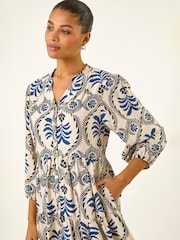 Roman White Leaf Border Print Smock Dress - Image 4 of 5