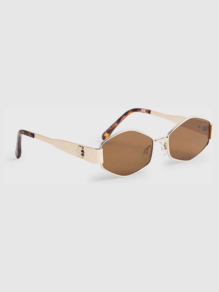 River Island Gold Metal Slim Hexagon Sunglasses - Image 2 of 5