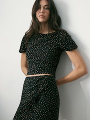 BHOEM Monochrome Polka Dots Short Sleeve Draped Chiffon Top - Image 1 of 4