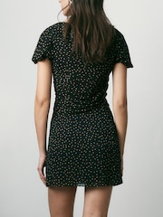BHOEM Monochrome Polka Dots Short Sleeve Draped Chiffon Top - Image 3 of 4