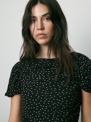 BHOEM Monochrome Polka Dots Short Sleeve Draped Chiffon Top - Image 4 of 4