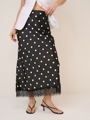 Nobodys Child Black Polka Dot Skirt With Lace Trim - Image 1 of 5