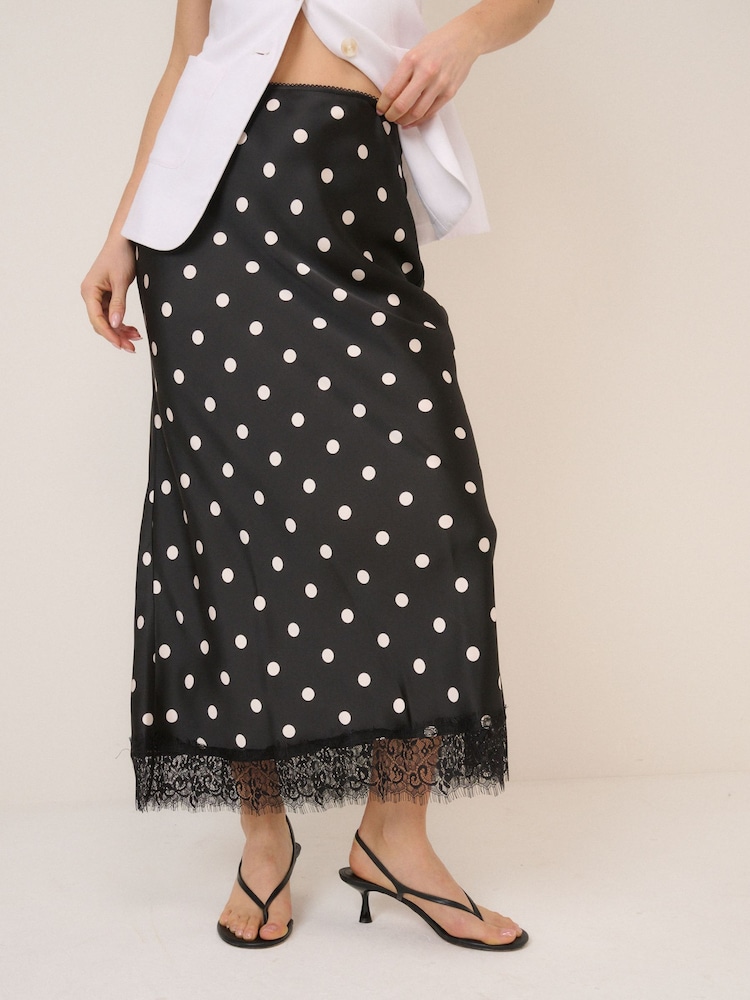 Nobodys Child Black Polka Dot Skirt With Lace Trim - Image 1 of 5
