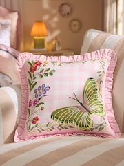 وسادة كرسي قطن بنقشة مربعات مطرَّزة بفراشات من Cath Kidston - صورة 1 من 5
