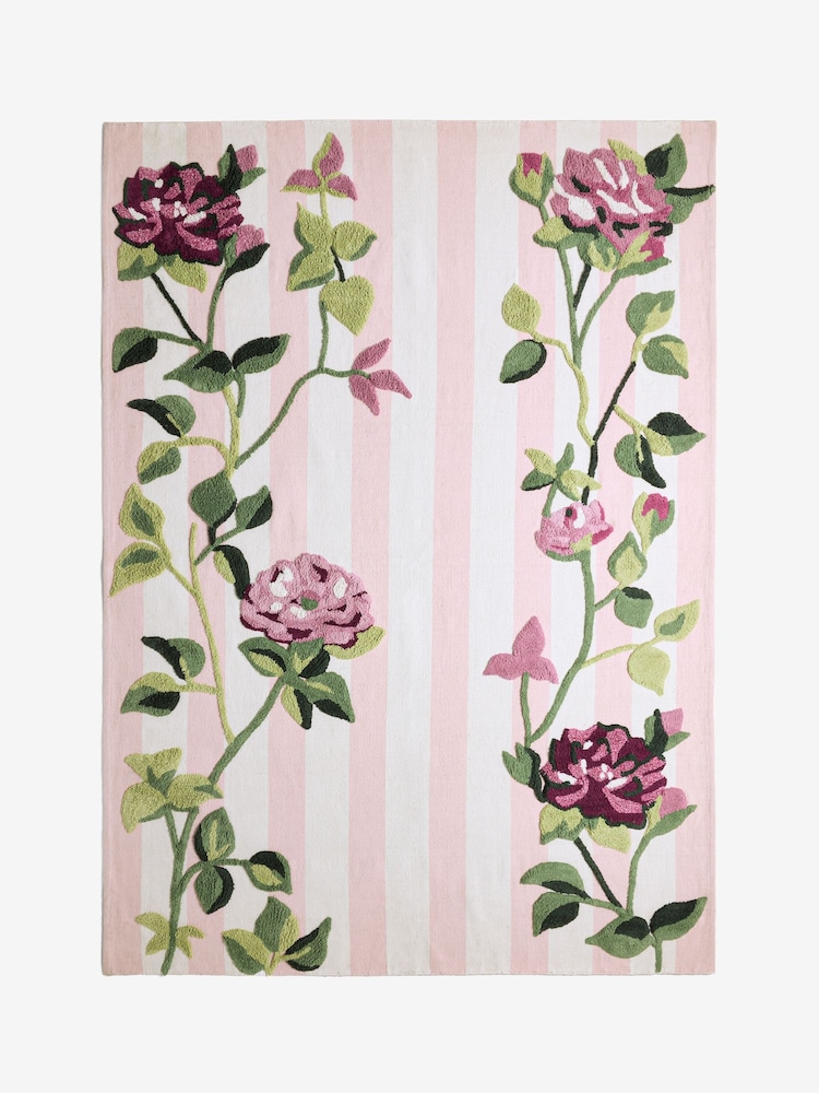 Cath Kidston Pink Floral Stripe Rug - Image 1 of 1 Cath Kidston Pink Floral Stripe Rug - Image 1 of 1