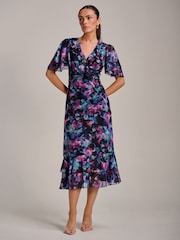 Jolie Moi Light Purple Ruffle Detail Ruched Mesh Midaxi Dress - Image 1 of 6