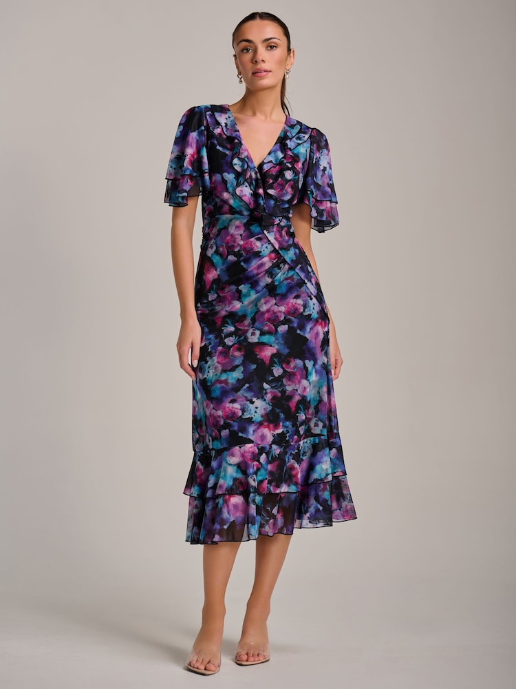 Jolie Moi Light Purple Ruffle Detail Ruched Mesh Midaxi Dress - Image 2 of 6