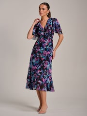 Jolie Moi Light Purple Ruffle Detail Ruched Mesh Midaxi Dress - Image 3 of 6