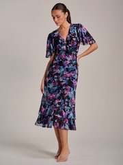 Jolie Moi Light Purple Ruffle Detail Ruched Mesh Midaxi Dress - Image 5 of 6