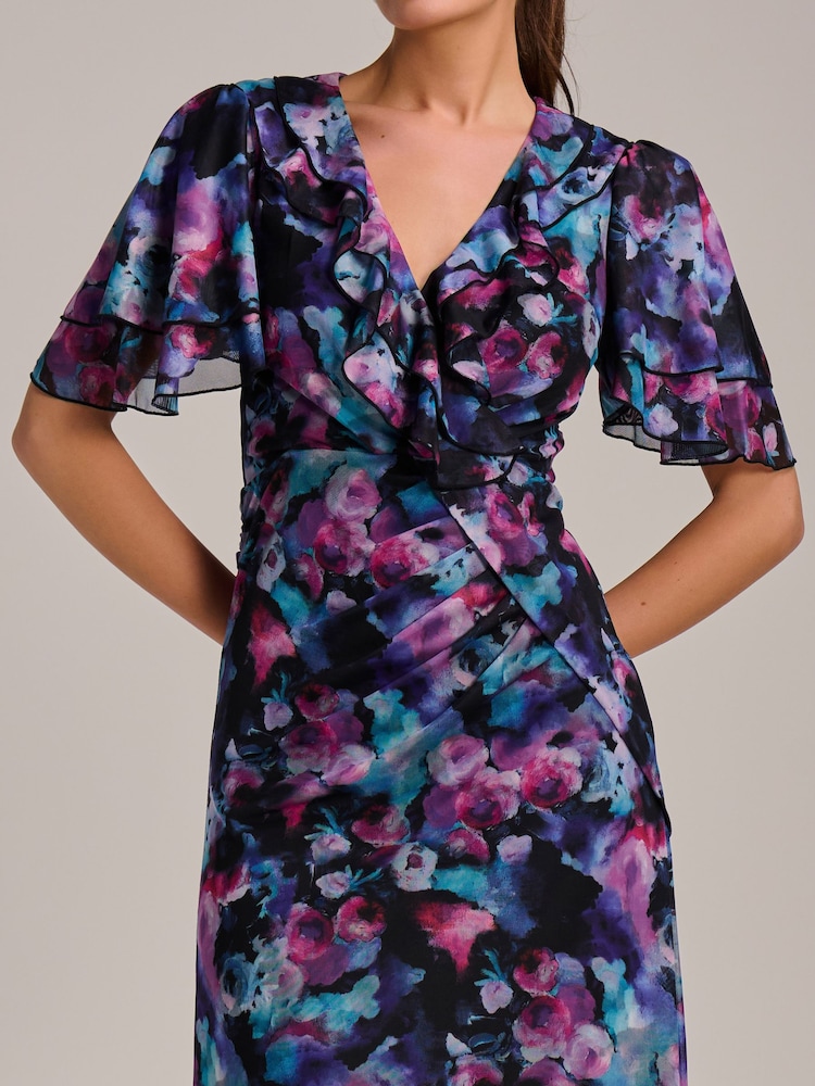 Jolie Moi Light Purple Ruffle Detail Ruched Mesh Midaxi Dress - Image 6 of 6