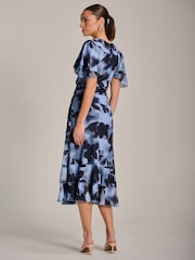 Jolie Moi Blue Ruffle Detail Ruched Mesh Midaxi Dress - Image 2 of 6