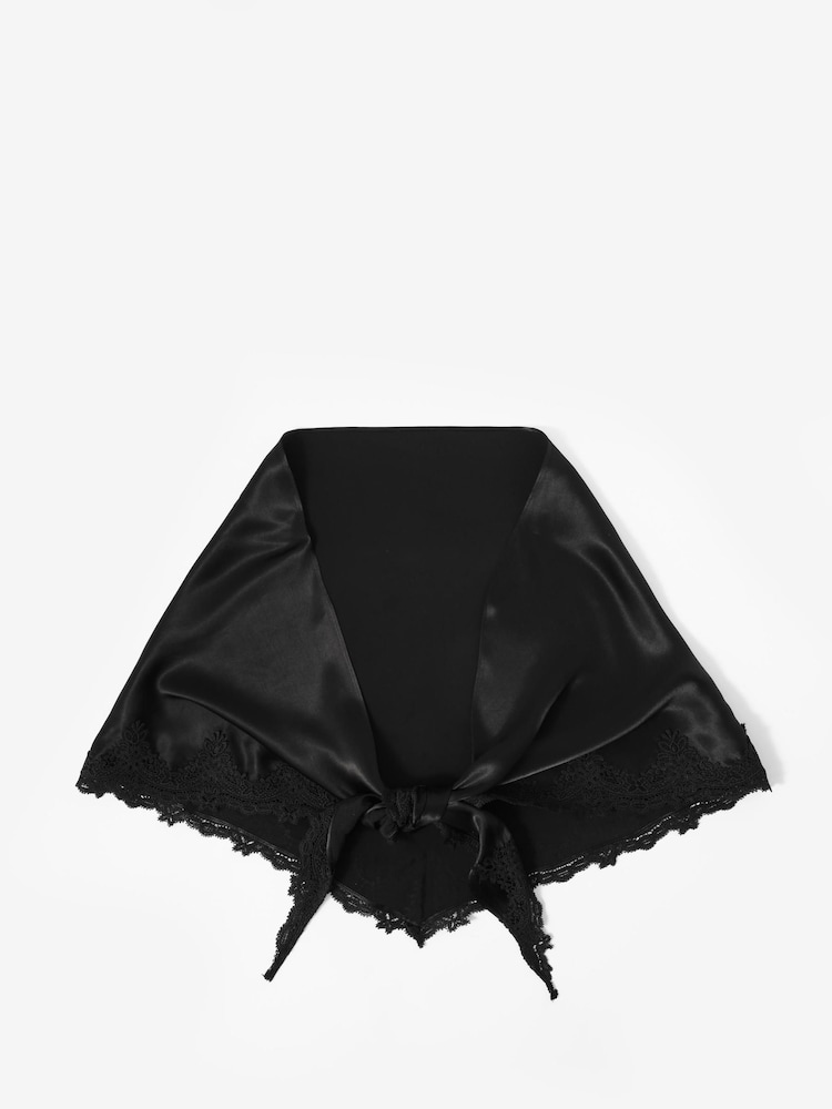 Mint Velvet Black Satin Lace Trim Scarf - Image 1 of 3