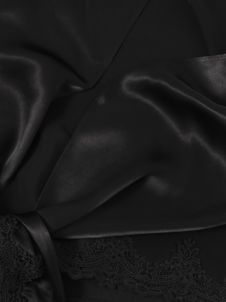 Mint Velvet Black Satin Lace Trim Scarf - Image 3 of 3