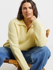 Simply Be Yellow Collared Rib Jumper - Image 1 of 4